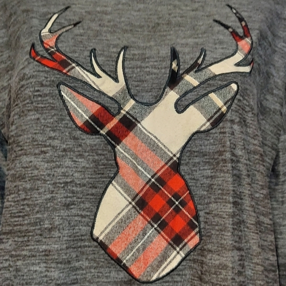 Maurices Gray Plaid Reindeer Cowl Neck Cozy Pullover Sweatshirt - Picture 4 of 13